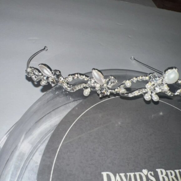 Pearl Swarovski Crystal Bridal Tiara 925 Silver Head Piece - Picture 2 of 5